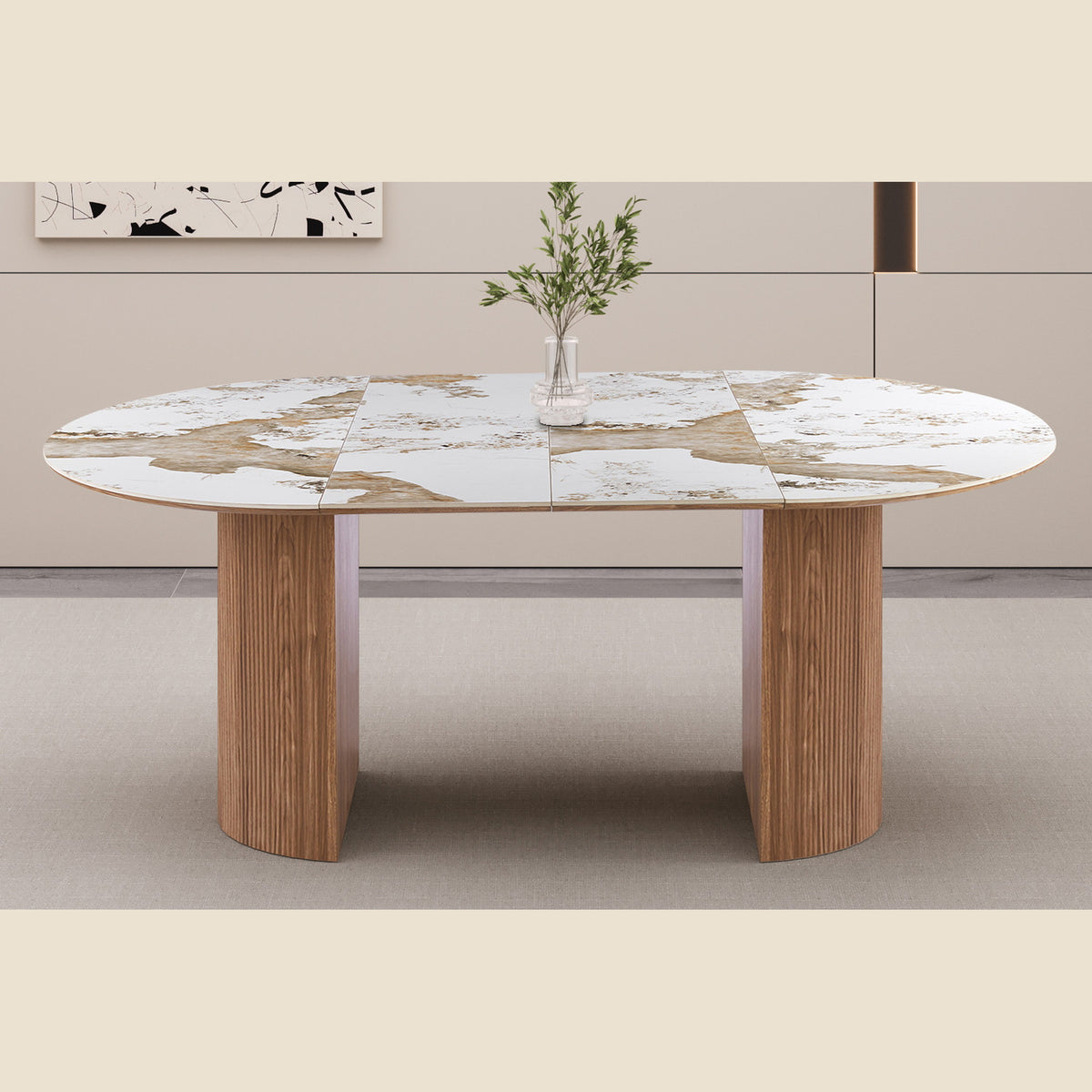 Table extensible Evora — Pierre brillante, 120-200 cm