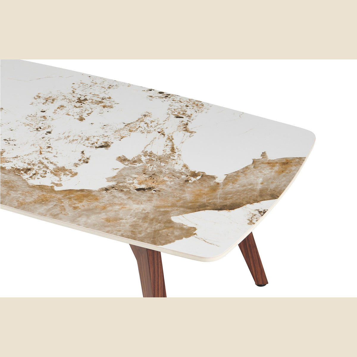 Table basse Alma 120 cm — Brillant beige, pied noyer