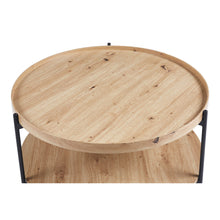 Table basse Dalina — Plateau rond, décor chêne vieilli
