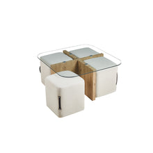 Table basse Shana avec 4 poufs — Verre & chêne