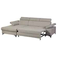 Canapé Macon ARAGON beige méridienne gauche, lit intégré déployé, fond blanc 