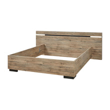 Lit Olivia SCARLET OAK avec tête de lit LED, vue frontale, cadre plateforme bas et pieds noirs