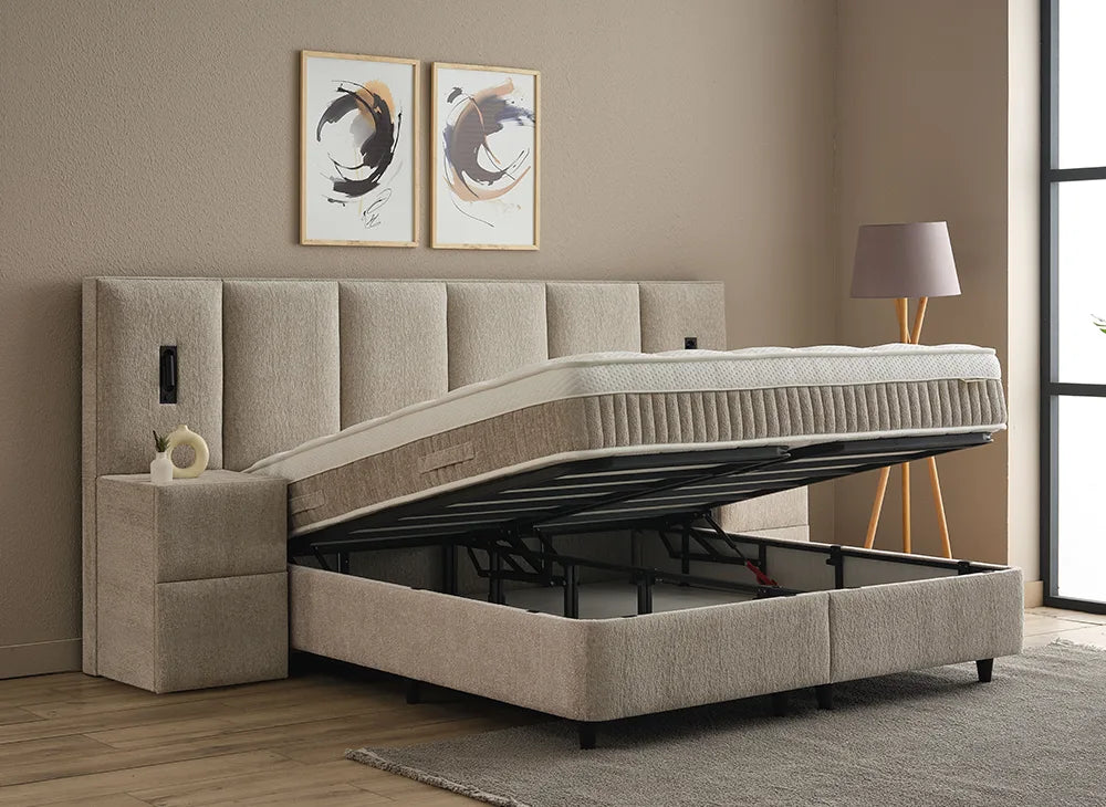 Lit Davis — Boxspring à coffres et tête de lit lumineuse