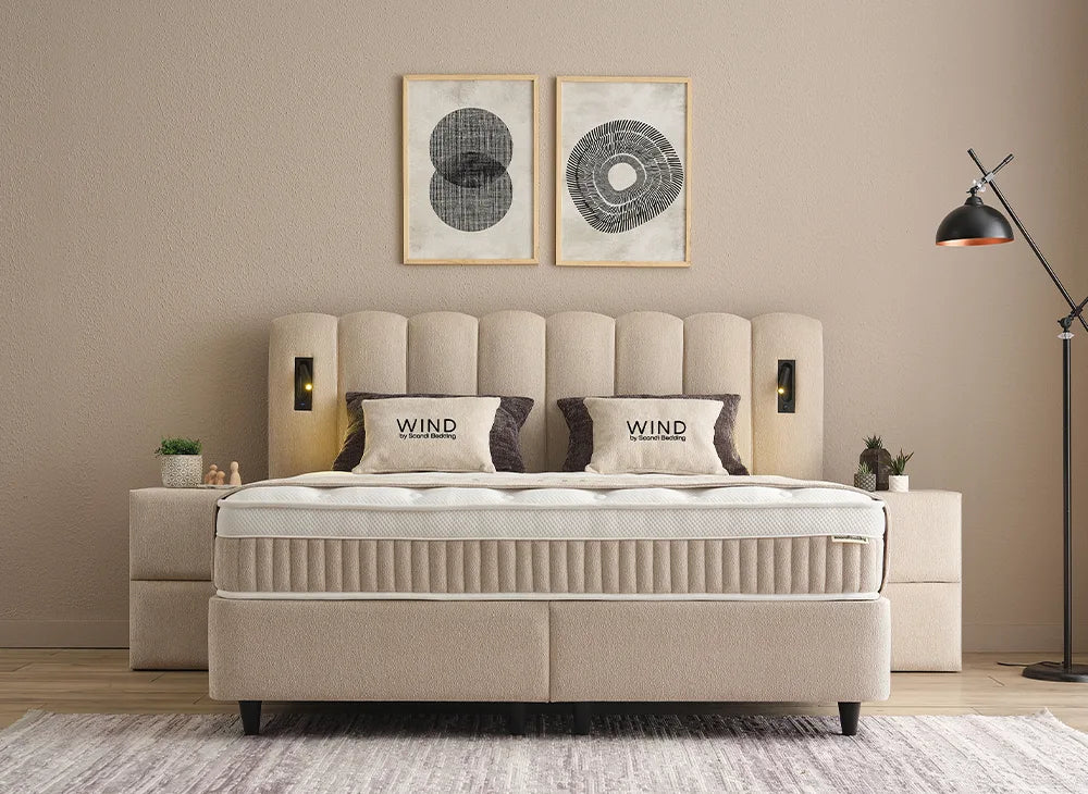 Lit Wind — Boxspring scandinave à coffres de rangement