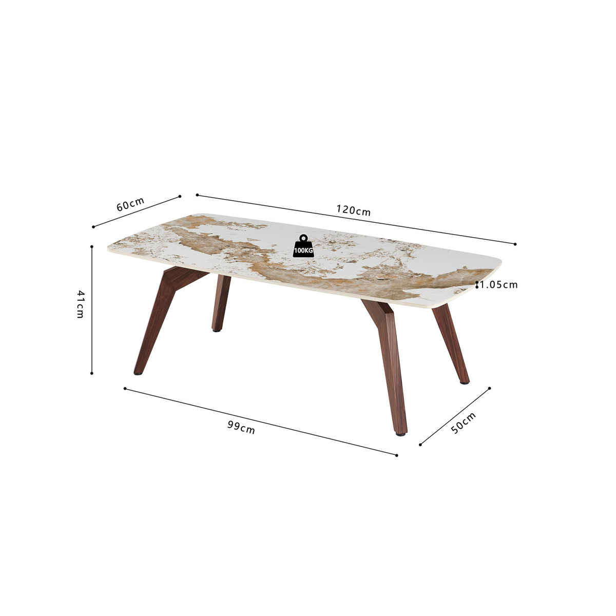 Table basse Alma 120 cm — Brillant beige, pied noyer