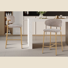 Chaise de comptoir Coco — Tissu chiné, pied naturel ou noyer