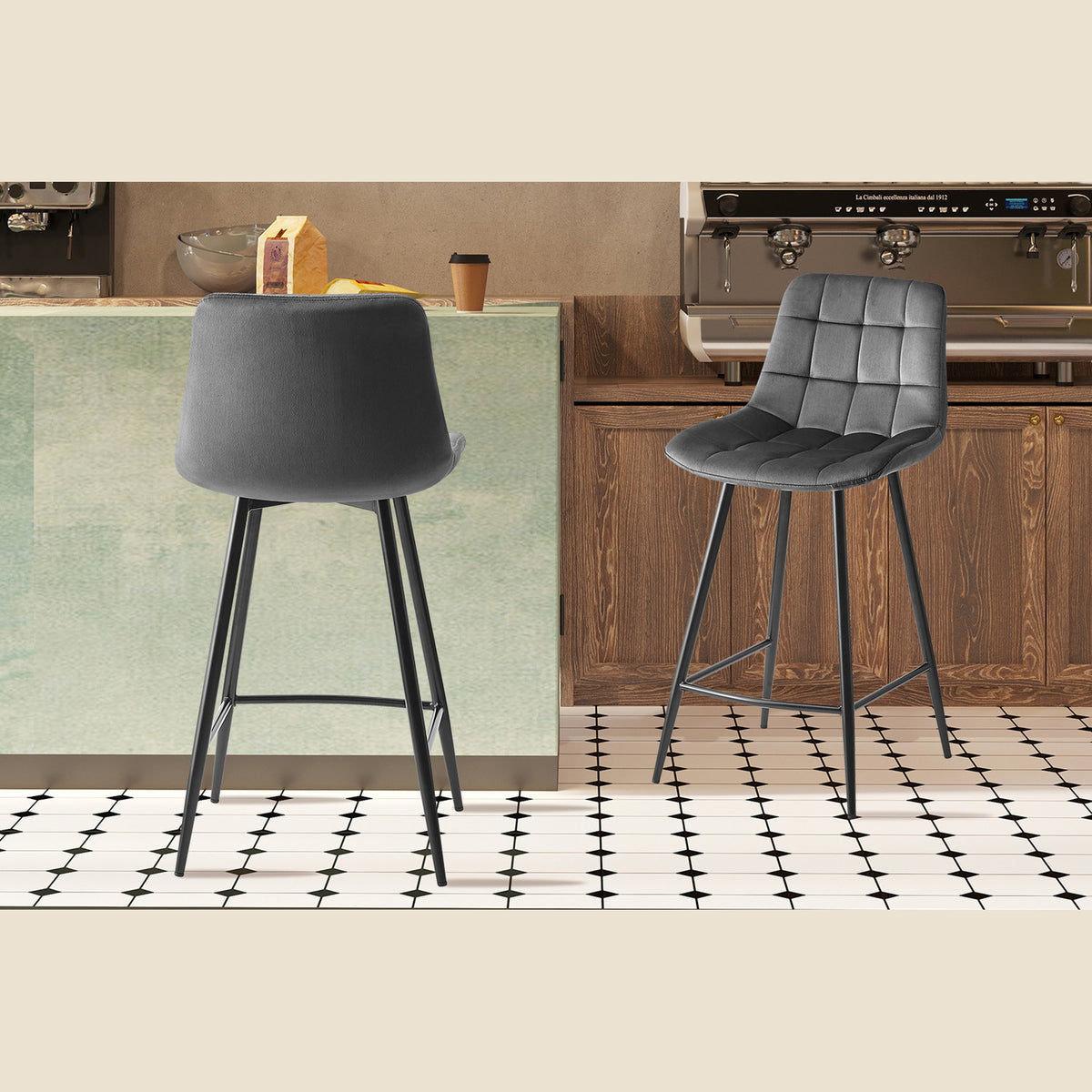 Chaise de comptoir Juta — Velours