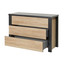 Commode Phaedra 3 tiroirs, tiroir du bas ouvert — coulissement silencieux