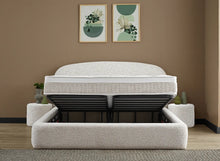 Lit Elena — Boxspring bouclé à coffres de rangement