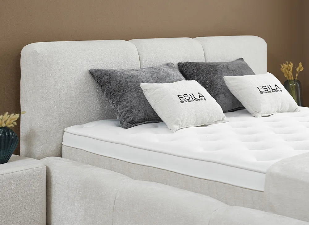 Lit Esila — Boxspring Japandi à coffres de rangement