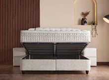 Lit Olimpia — Boxspring bouclé à coffres de rangement