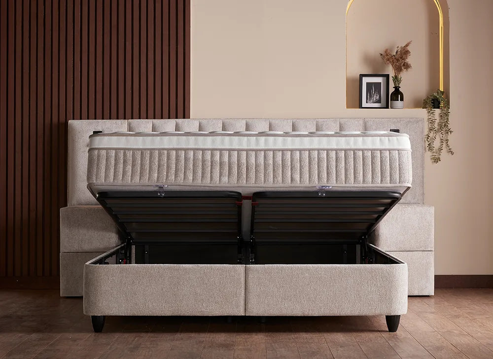 Lit Penelope — Boxspring coffre à liseuses intégrées