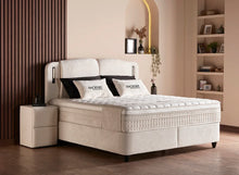 Lit Phoenix — Boxspring bouclé à coffres de rangement