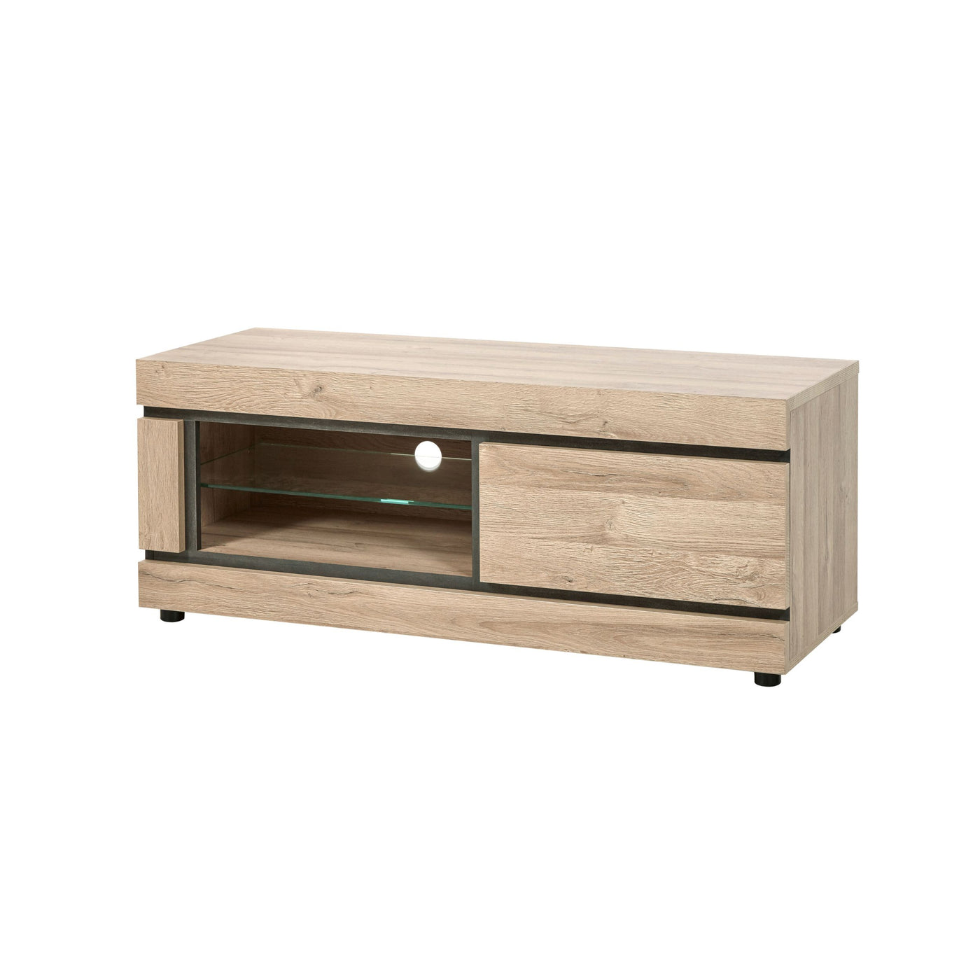 Salle à manger Marnix (French Oak), meuble TV court avec niche vitrée et éclairage LED, packshot