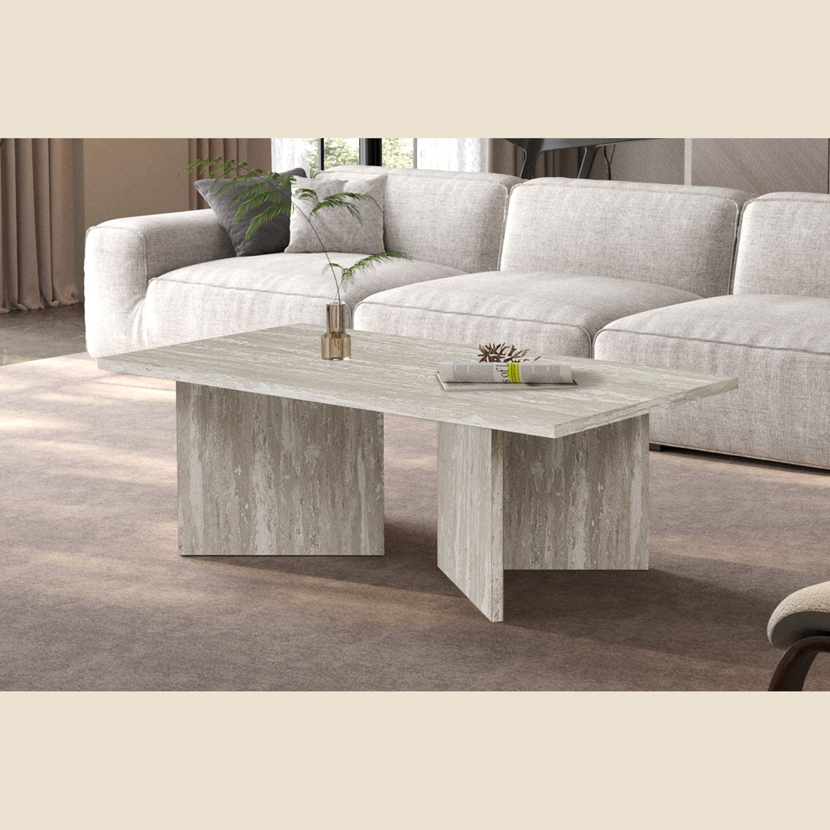 Table basse Litar — Effet travertin ou chêne
