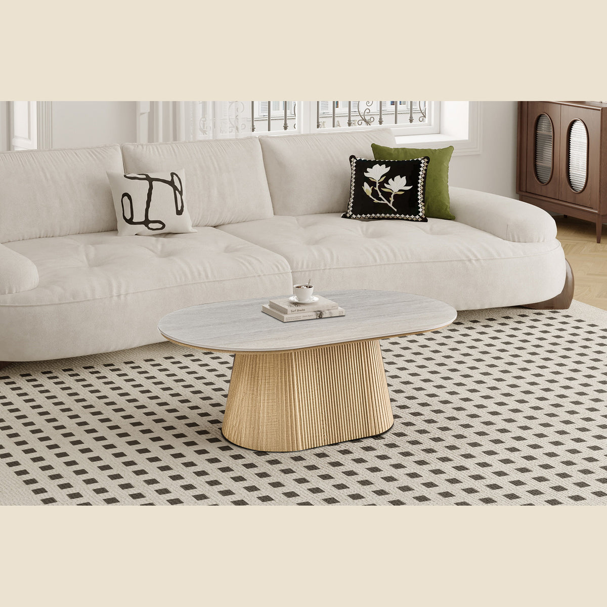 Table basse Vigo 120 cm — Plateau effet pierre