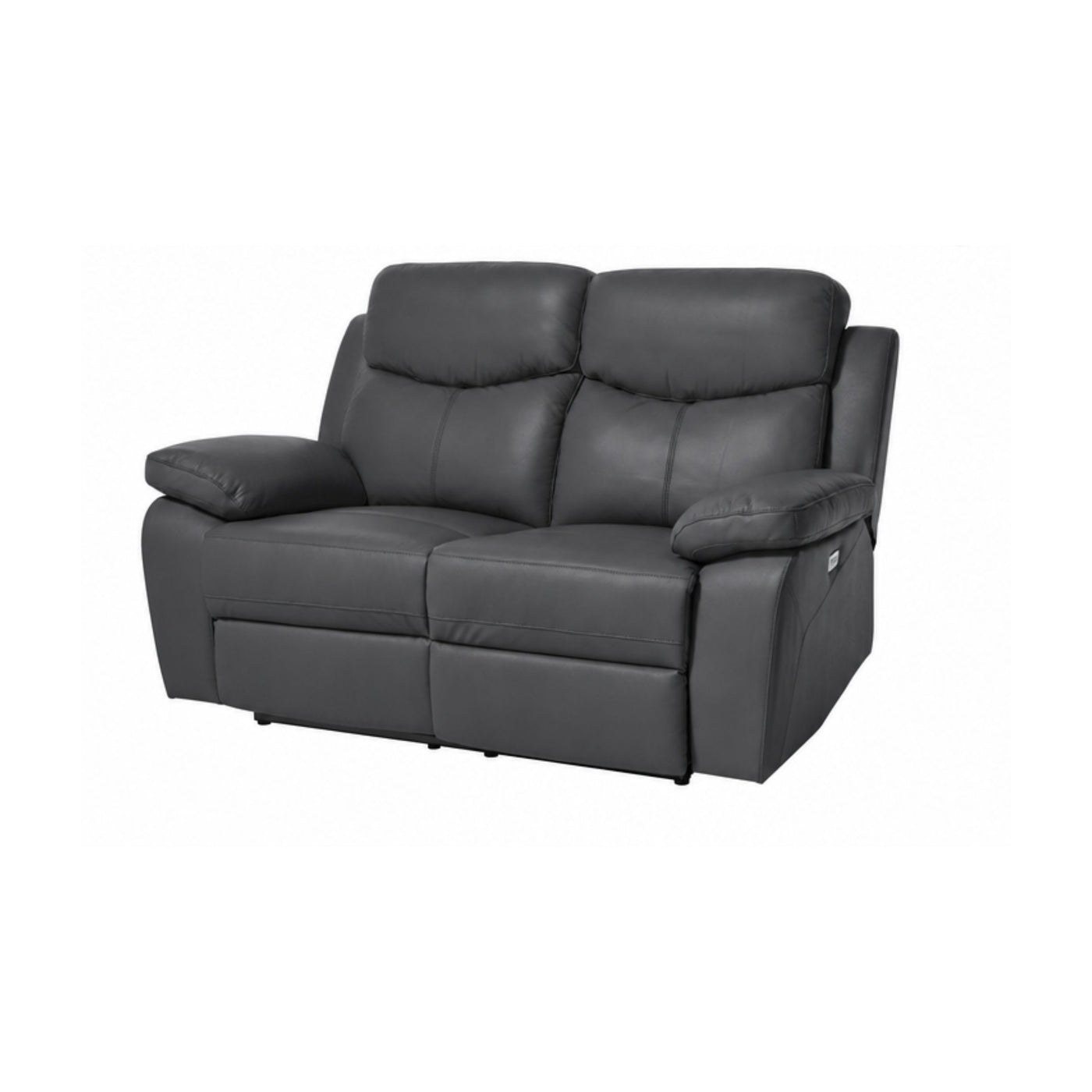 Canapé Victoria 2 places demi-cuir Anthracite, fond blanc, mécanisme relax fermé, accoudoirs capitonnés 