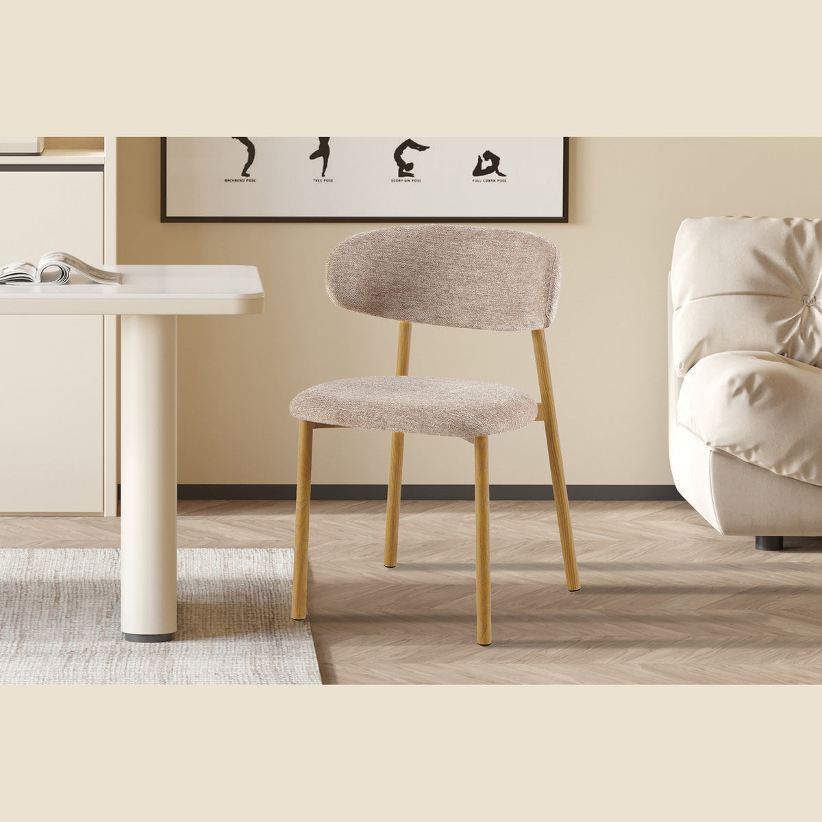 Chaise Coco — Tissu chiné, pied naturel, noyer ou gris