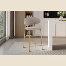 Chaise de comptoir Coco — Tissu chiné, pied naturel ou noyer