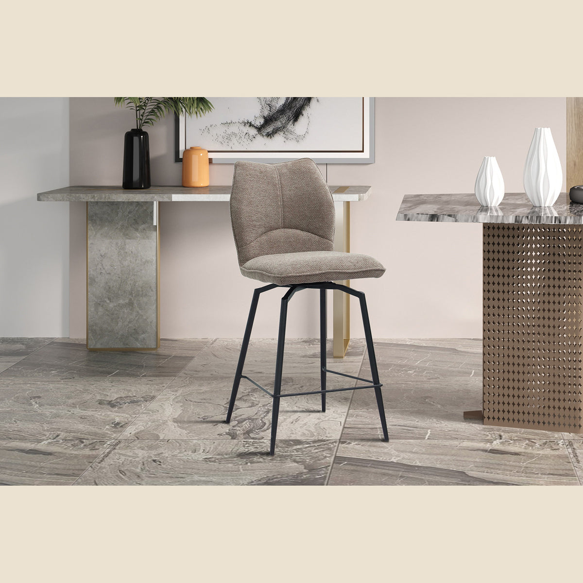 Chaise de comptoir Lara — Pivotante, tissu