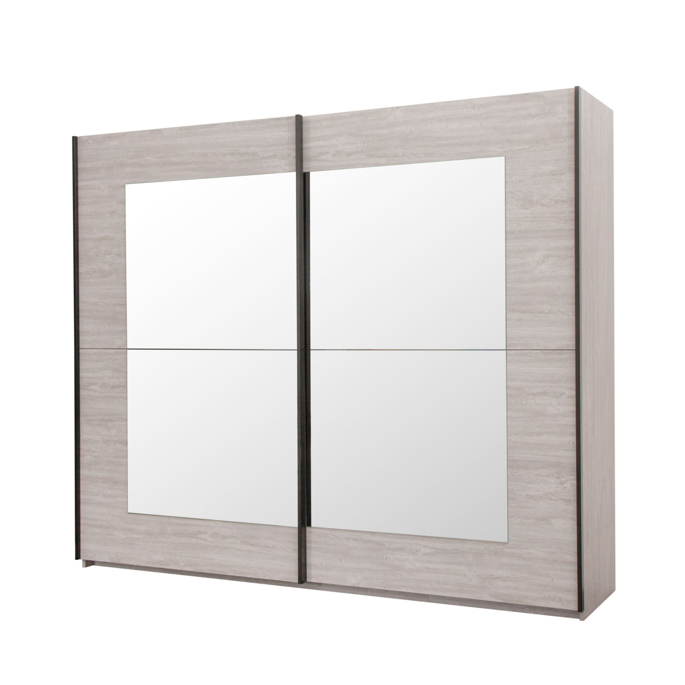 Armoire 2 portes coulissantes 250 cm Margot VALONIA fermée, miroirs intégrés pleine hauteur