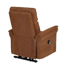 Fauteuil relax Mandelieu en tissu cognac, vue de dos, position relevée