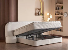 Lit Brooklyn — Boxspring bouclé à coffres de rangement