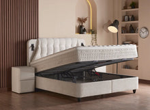 Lit Olimpia — Boxspring bouclé à coffres de rangement