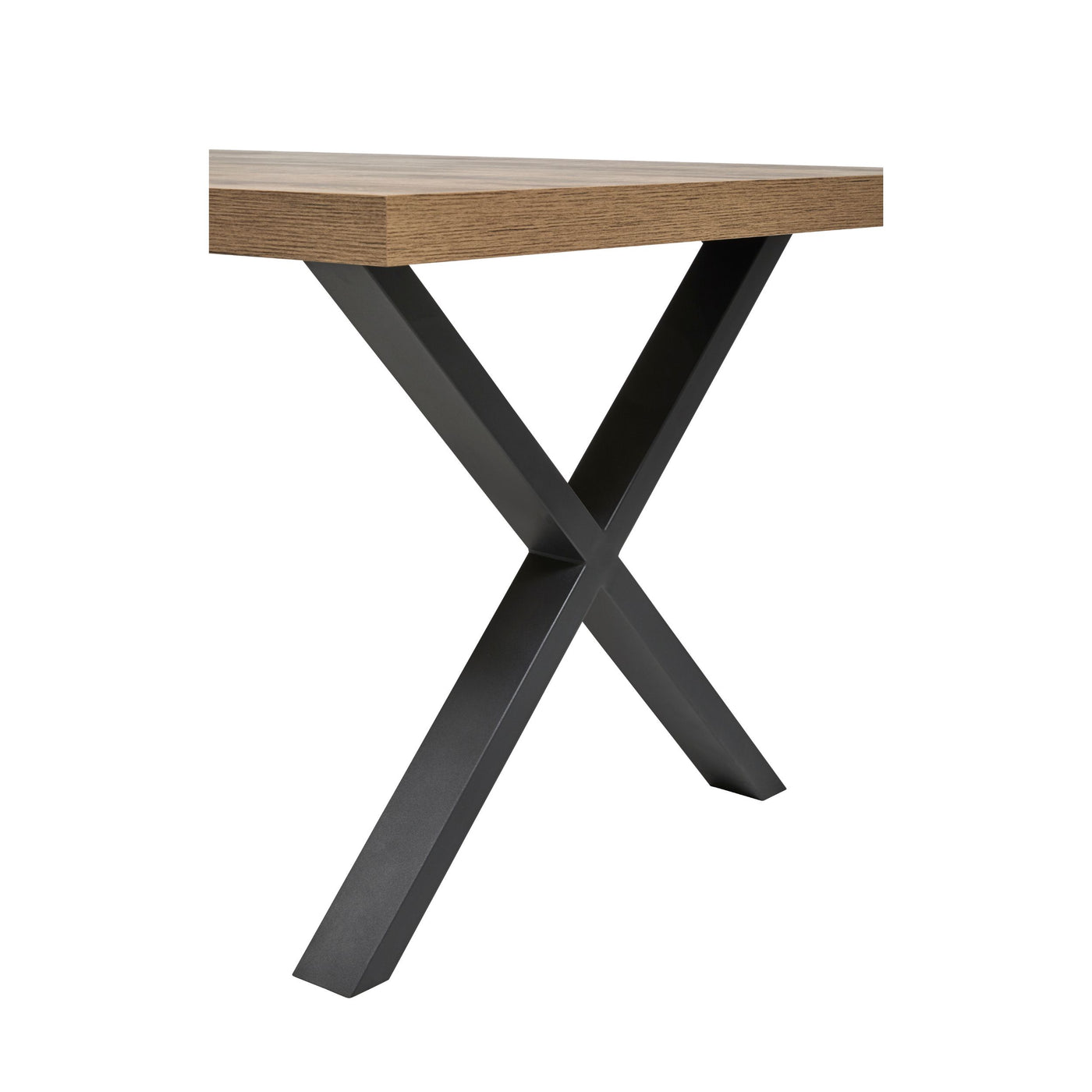 Salle à manger Onno (décor TROPIX), détail du piétement métal noir en X de la table à manger
