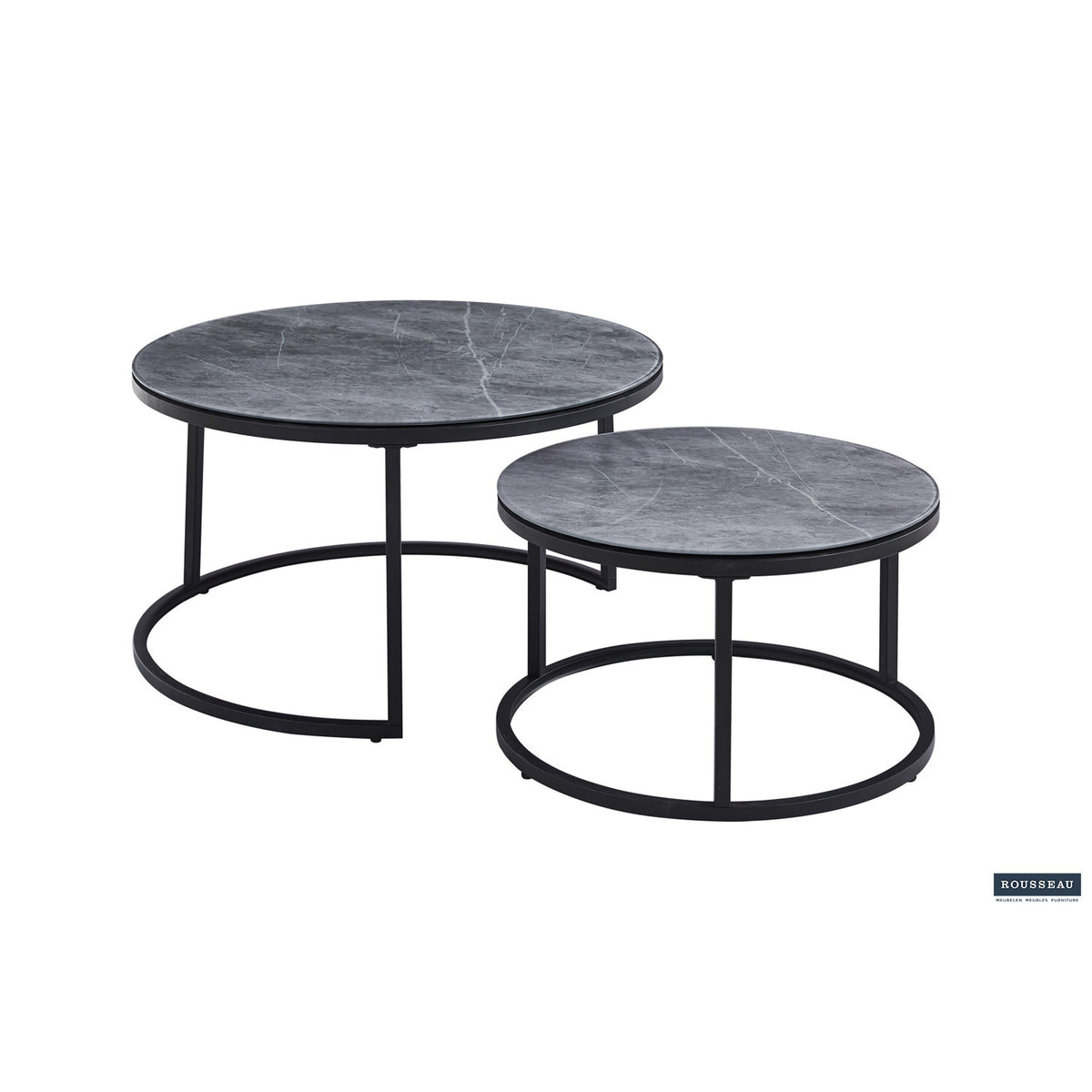 Tables basses gigognes Boston — Verre décor marbre