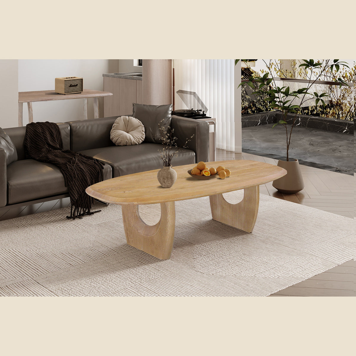 Table basse Braga — Ovale, bois de manguier massif