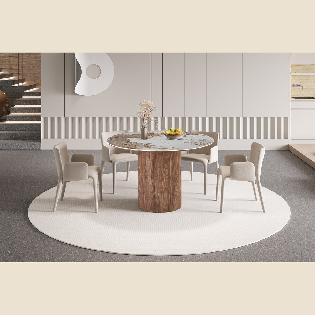 Table Evora — Pierre brillante, pied colonne