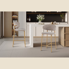 Chaise de comptoir Coco — Tissu chiné, pied naturel ou noyer