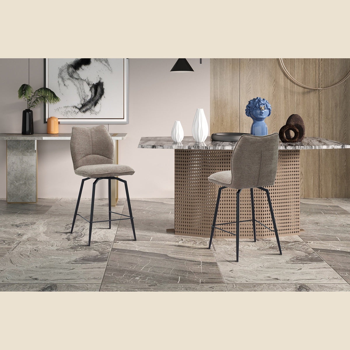 Chaise de comptoir Lara — Pivotante, tissu