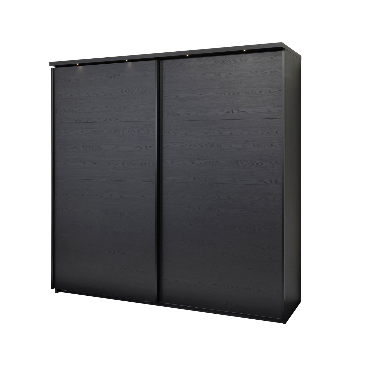 Armoire Rosie NOX 245 cm 2 portes coulissantes fermées, finition mélamine NOX avec éclairage LED intégré
