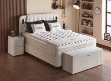 Lit Olimpia — Boxspring bouclé à coffres de rangement