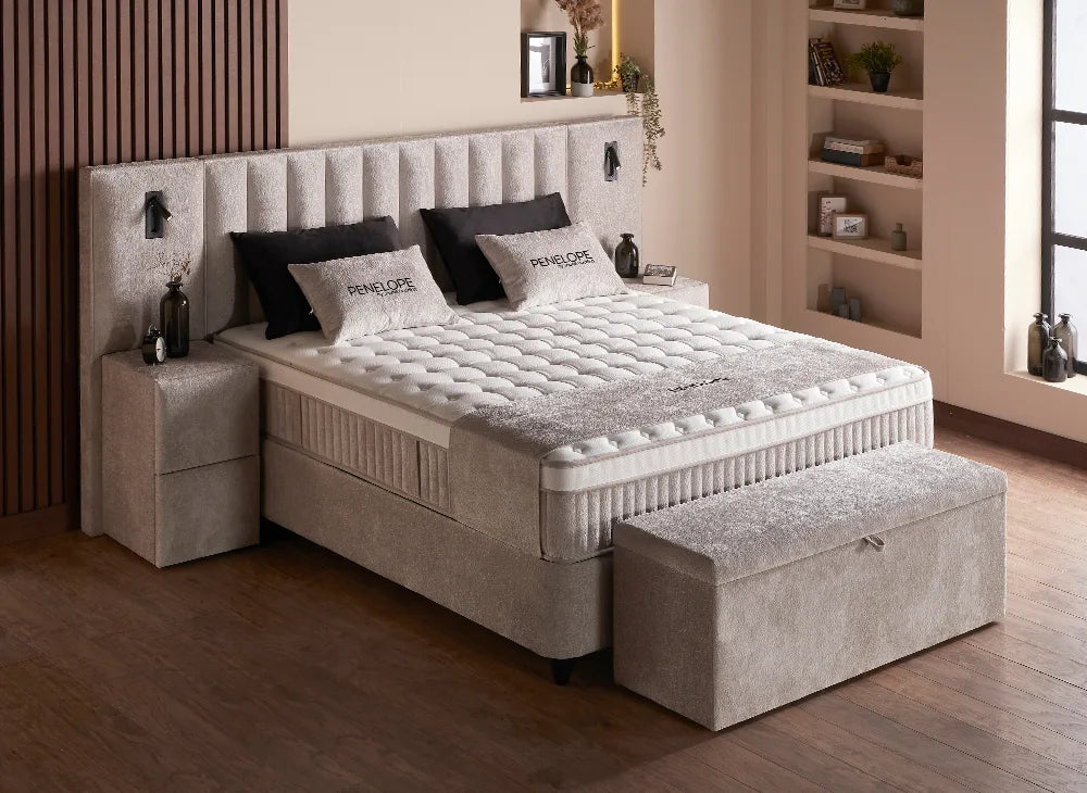 Lit Penelope — Boxspring coffre à liseuses intégrées