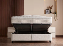 Lit Phoenix — Boxspring bouclé à coffres de rangement