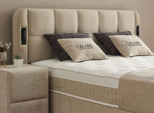 Lit Calma — Boxspring à coffres et tête de lit lumineuse