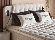 Lit Olimpia — Boxspring bouclé à coffres de rangement