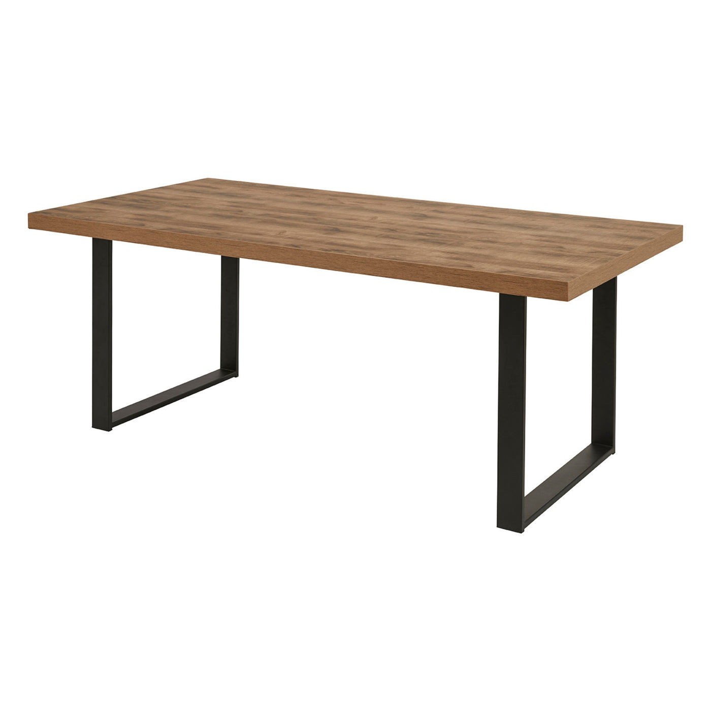 Salle à manger Onno (décor TROPIX), table à manger à piétement métal noir en U, vue trois-quarts sur fond blanc