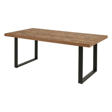Salle à manger Onno (décor TROPIX), table à manger à piétement métal noir en U, vue trois-quarts sur fond blanc