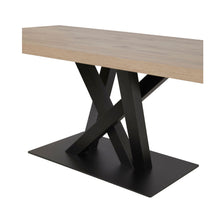 Salle à manger Sacha (Canyon Oak / Marmer / Nox), table à manger détail du piètement central métal noir entrecroisé