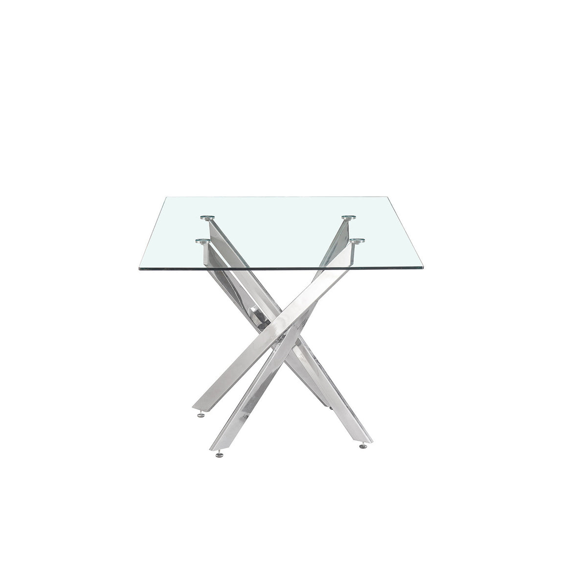Table Lasi — Verre trempé, pieds chromés