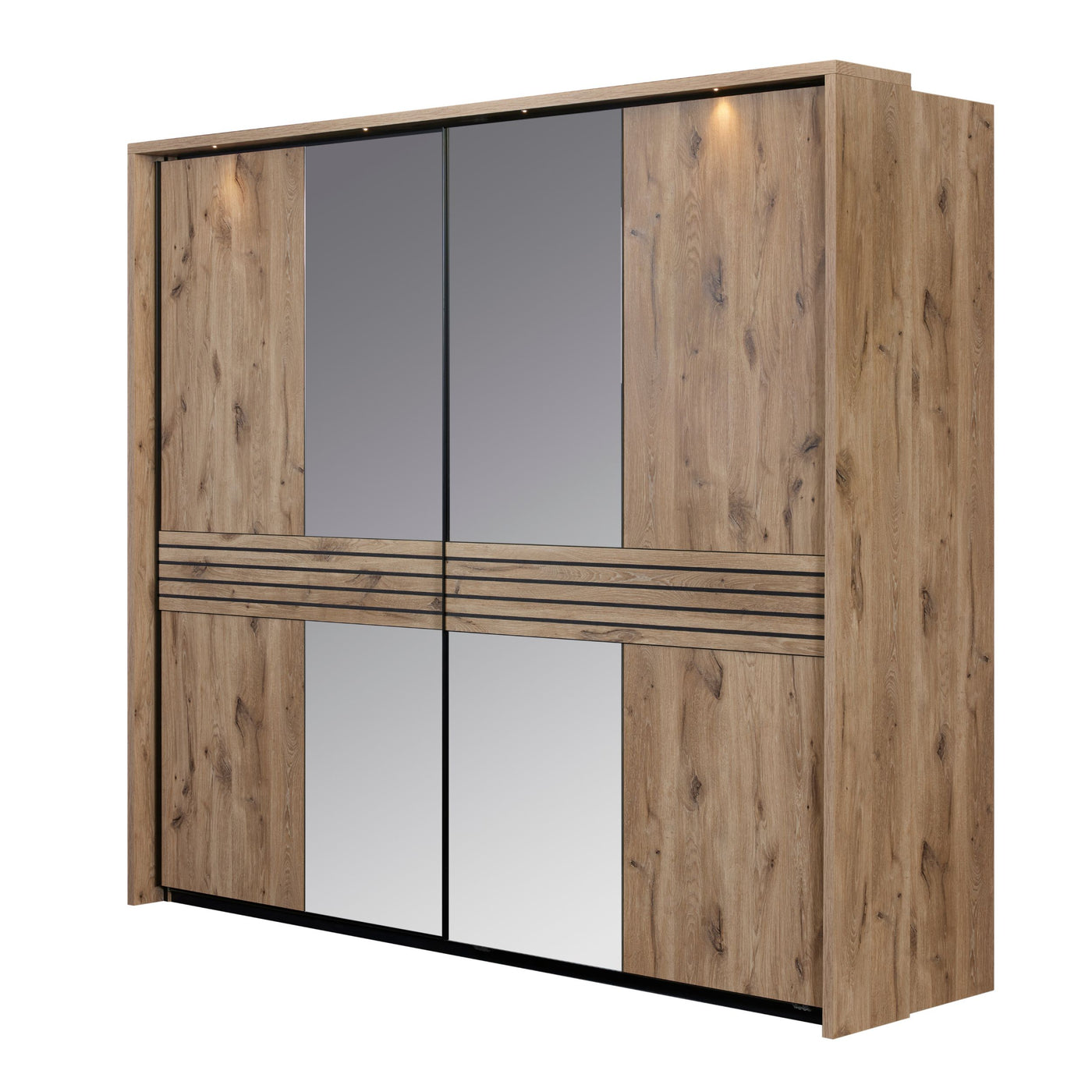 Armoire 2 portes coulissantes Tanya 245 cm CANYON OAK fermée : miroirs verre fumé et corps chêne naturel 