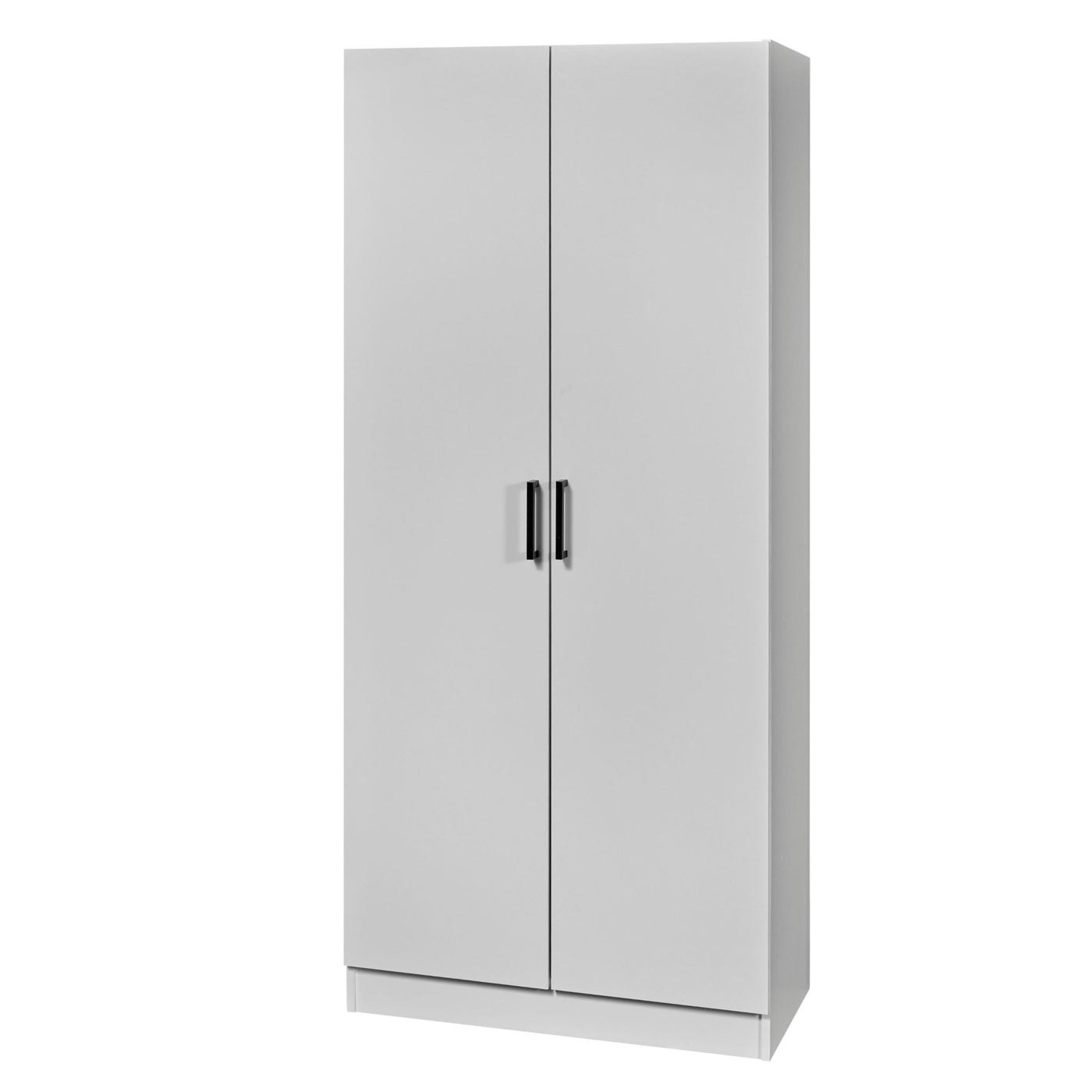 Rangement Wilson en décor papier sur panneaux de particules BLANC, armoire 2 portes blanche vue de trois-quarts sur fond blanc