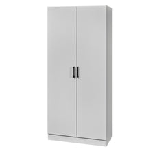 Rangement Wilson en décor papier sur panneaux de particules BLANC, armoire 2 portes blanche vue de trois-quarts sur fond blanc