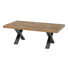 Salle à manger Onno (décor TROPIX), table basse à piétement métal noir en X, vue trois-quarts sur fond blanc