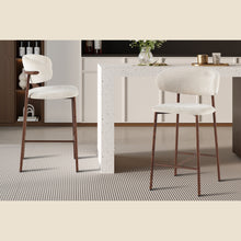 Chaise de comptoir Coco — Tissu chiné, pied naturel ou noyer