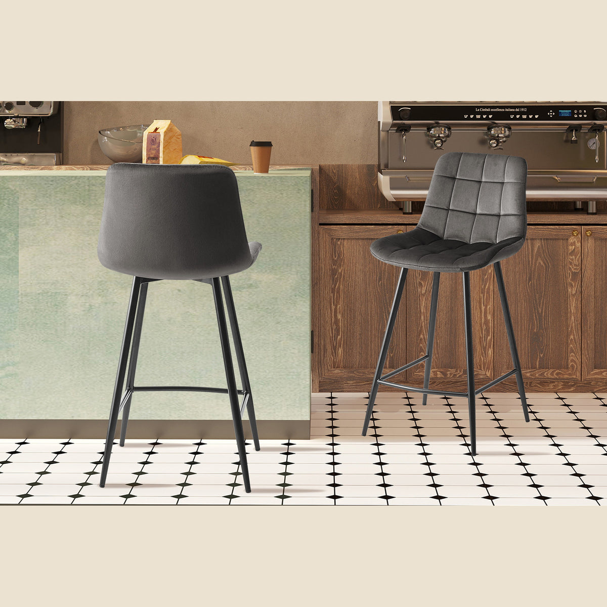 Chaise de comptoir Juta — Velours